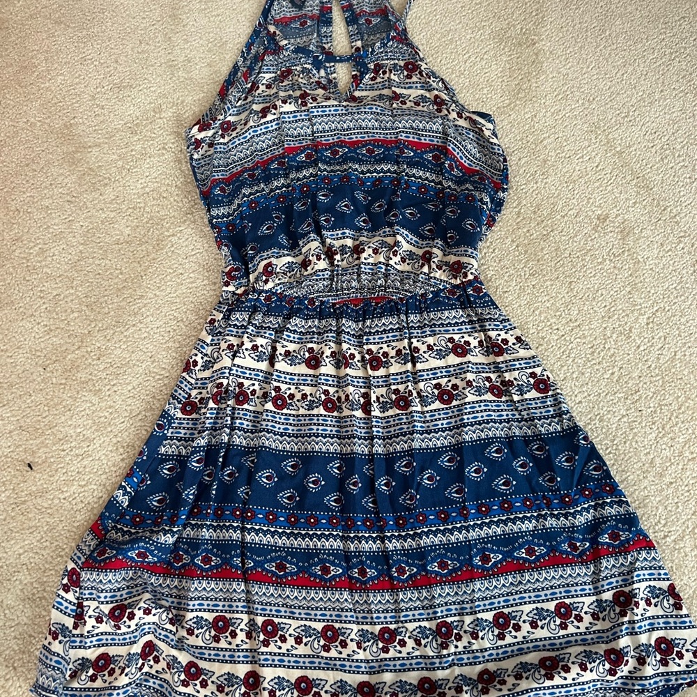 Bohemian Blue Patterned Halter Dress